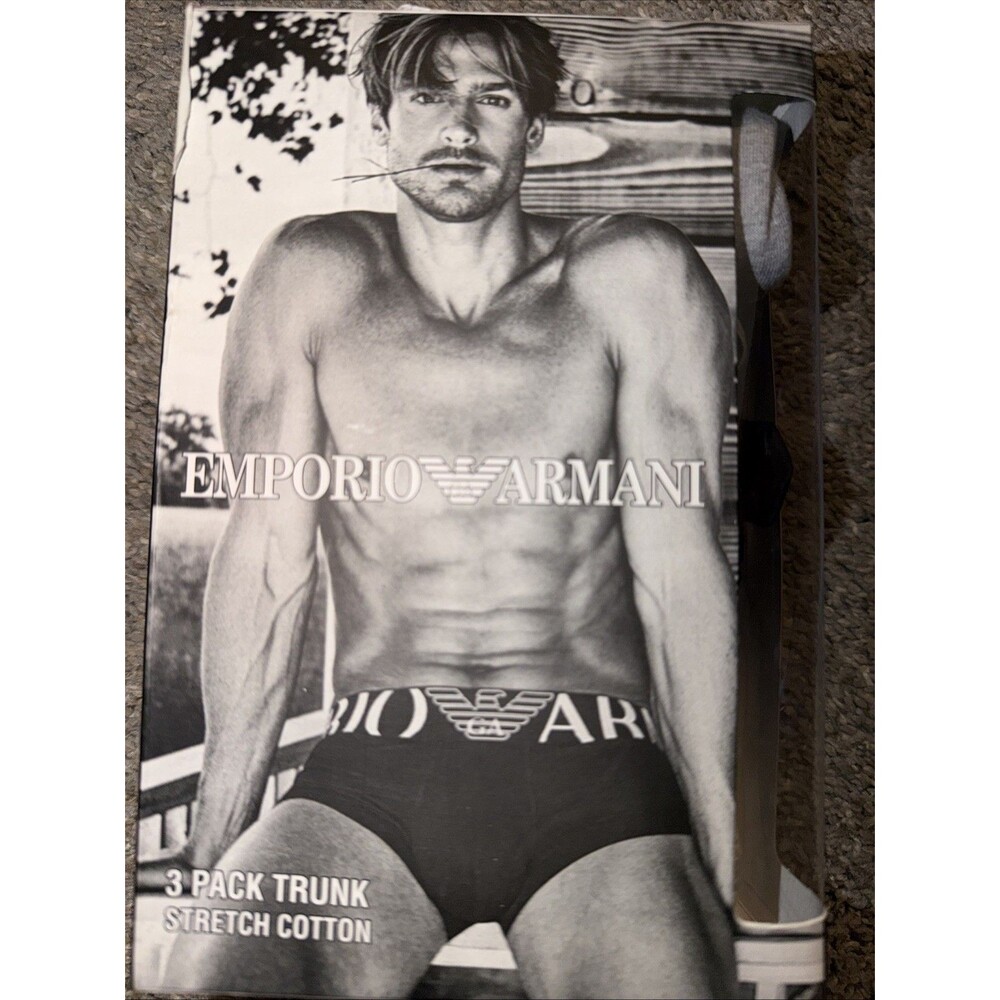Emporio Armani 3 Pack Trunks Black White  Grey L Stretch Cotton NWT